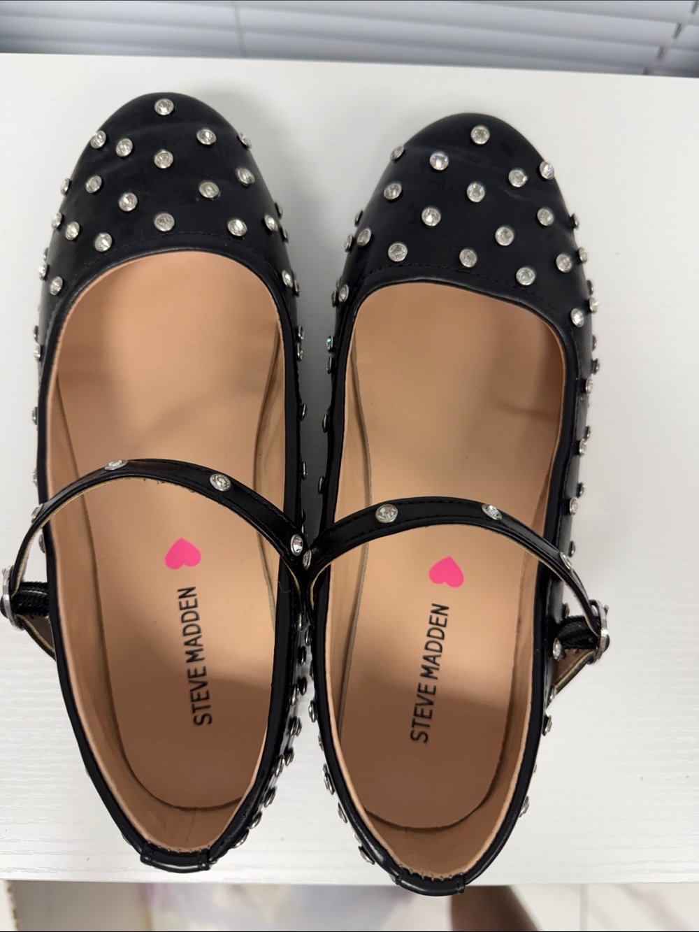 Steve Madden Black Studded Mary Jane Flats with Crystals